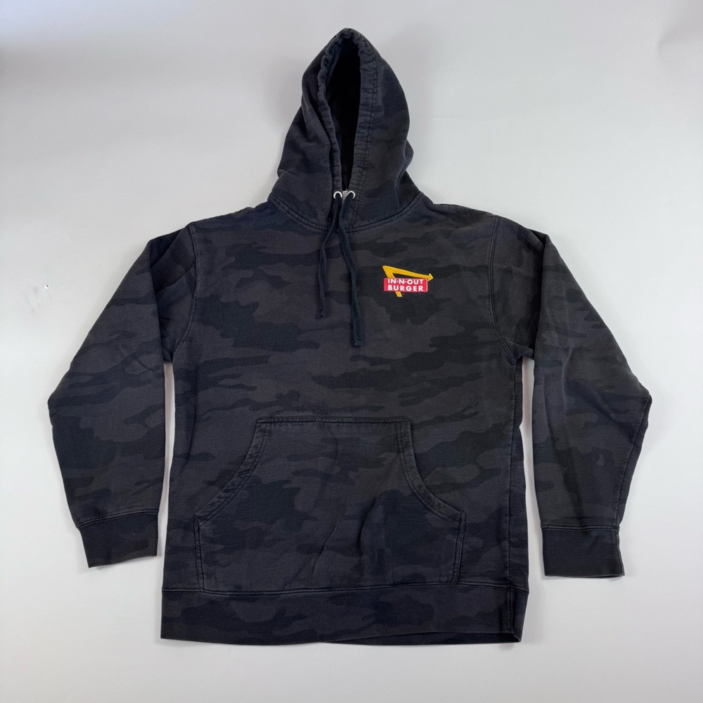 IN-N-OUT BURGER Black Camo Hoodie with Logo and traditional tattoo design MEDIUM